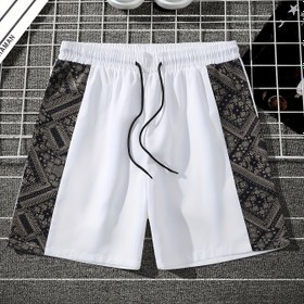 Resim Erkekler için Günlük Patchwork Şortlar - Trendy Kısa Plaj ve Spor Giyim, Orta Boy İpli Bel, Polyester, Makinede Yıkanabilir, Ayarlanabilir Konfor Şortları|Trendy Kısa Şortlar|İpli Şortlar 
