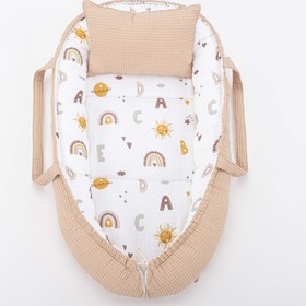 Resim Babynest ve Yastık - Çift Taraflı - Kumsal Beji Petek - Galaksi ve Harfler 