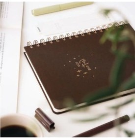 Resim A5 Spiralli Sert Kapak Keten Kareli Defter, Kahverengi 124-Pembe 