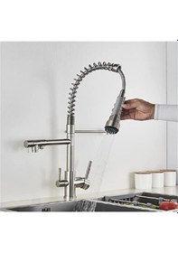Resim Mutfak Eviye Bataryası Dual Flow Su Arıtma Çıkışlı Spiralli Ve Fiskiyeli Nikel. 