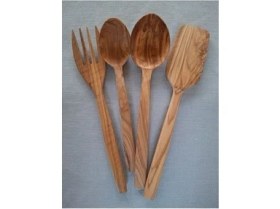 Resim Zeytin Ağacı Mutfak Seti 4'lü, Iki Kaşık, Bir Çatal, Bir Spatula 