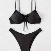 Resim Katı Renk Tank Üstü Bikini İki Parçalı Mayo Seti 