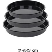 Resim Becenhouse 3'lü Fırın Tepsi Seti Siyah Parlak Emaye Yuvarlak 24-26-28 Cm Yemekler ve Pizzalar İçin 