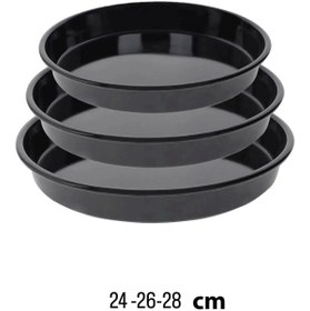 Resim Becenhouse 3'lü Fırın Tepsi Seti Siyah Parlak Emaye Yuvarlak 24-26-28 Cm Yemekler ve Pizzalar İçin 