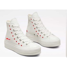 Resim Kalp Baskılı Sneaker Spor Ayakkabı Kadın Kız Erkek Beyaz 