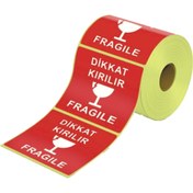 Resim Yelken Laser Dikkat Kırılır Etiketi 80x80 Mm 250'li (10 ADET RULO) 
