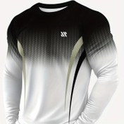 Resim Erkek Atletik Uzun Kollu T-Shirt - Spor Salonu, Koşu, Günlük Rahat Gömlek - Mavi ile Beyaz Gradyan - Normal Beden Yuvarlak Yaka Üst - Egzersiz ve Rahat Giyim için Nefes Alabilir Kumaş, Egzersiz Gömlekleri, Koşu Ekipmanları, Modern Atletik Giyim, Dayanıklı Yapı, Performans Tişört, Fitness Tutkunları, Geometrik Baskı, Hafif Yapı, Aktif Giyim Tişörtü, Aktif Erkekler 