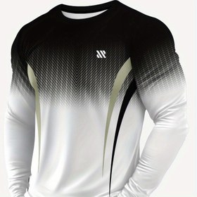 Resim Erkek Atletik Uzun Kollu T-Shirt - Spor Salonu, Koşu, Günlük Rahat Gömlek - Mavi ile Beyaz Gradyan - Normal Beden Yuvarlak Yaka Üst - Egzersiz ve Rahat Giyim için Nefes Alabilir Kumaş, Egzersiz Gömlekleri, Koşu Ekipmanları, Modern Atletik Giyim, Dayanıklı Yapı, Performans Tişört, Fitness Tutkunları, Geometrik Baskı, Hafif Yapı, Aktif Giyim Tişörtü, Aktif Erkekler 