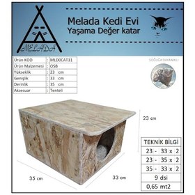 Resim Melada Kedi Evi Dış Ortam Uygun Ahşap Kedi Evi Osb 35x33x23 Cm 