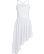 Resim Beyaz Çocuklar Büyük Kızlar Asimetrik Şifon Etekli Lirik Bale Elbise Balo Salonu Dans Leotard Kostüm Beyaz 