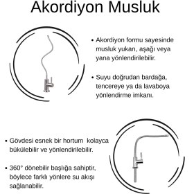 Resim Evora Akordion Esnek Su Arıtma Musluğu Tüm Arıtmalara Uyumlu Tezgah Üstü Kullanım 