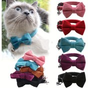 Resim Uyarlanabilir Sahte Evcil Hayvan Kolyesi ile Katı Renkli Papyon, Yumuşak Polyester Kedi Kolyesi ile Güvenlik Kemeri için Chihuahua, Pomeranian, Yavrular - Çok Renkli Şirret Köpek Kolyesi 