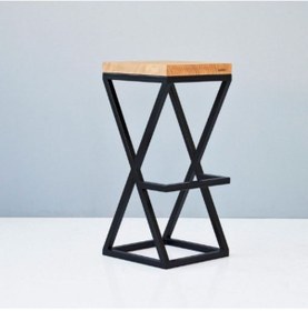 Resim X Sheped Doğal Ahşap Bar Taburesi Siyah 