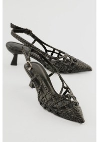 Resim Mubiano Kadın Stiletto Sivri Burun El Örgü Arkası Açık Topuklu Ayakkabı Calista Siyah Siyah 