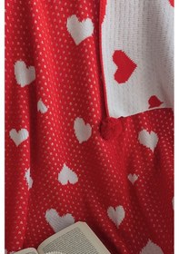 Resim Kalpli Triko Battaniye Ponponlu, Çift Taraflı, Yumuşak, Sevgililer Günü Özel Tasarım-130x170cm Kırmızı Kırmızı 