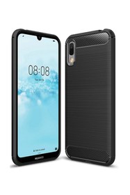 Resim Microcase Huawei Enjoy 9e Brushed Carbon Fiber Silikon Tpu Kılıf - Siyah 