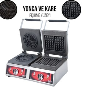 Resim DRN ENDÜSTRİYEL WAFFLE MAKİNASI, ÇİFTLİ KARE VE YONCA, ELEKTRİKLİ 