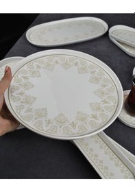 Resim 29 Parça Porselen 6 Kişilik Kahvaltı Takımı Servis Seti Beyaz Kre Krem 
