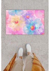 Resim Dijital Baskı Dekoratif Çiçek Ebruli Kapı Önü Paspası K-1261 