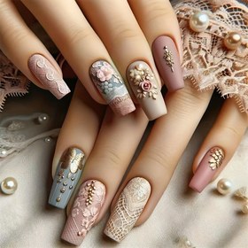 Resim 24 Adet Elegant Çiçek Desenli Pres-On Tırnak Seti, Bale Şekilli Uzun Parlak Sahte Tırnaklar, Pembe ve Adi Ton, Kabartmalı Çiçeklerle, Jelly Tutkal ve Tırnak Dosyası Dahil 
