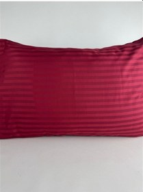 Resim Çizgili Saten Bordo 2 Adet 50x70 Yastık Kılıfı Bordo 