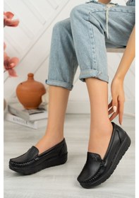 Resim EPAAVM - Dolgu Taban Ortopedik Ped Siyah Cilt Kadın Ayakkabı ... Siyah 