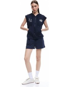 Resim Koton Fermuarlı Arkası Baskılı Cep Detaylı Kapüşonlu Kolsuz Sweatshirt Lacivert 5sal30282ık Lacivert 