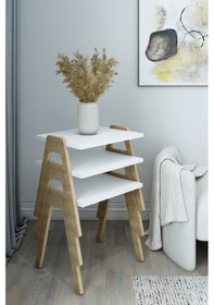 Resim Azra - 3 Lü Zigon Sehpa Takımı Atlantik Çam -modern Ve Fonksiyonel / Orta Sehpa / Dekoratif Beyaz 