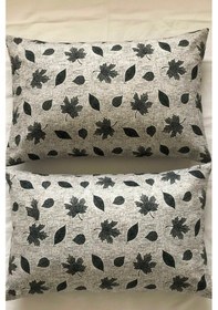 Resim More Home Kapaklı Yastık Kılıfı 2 Adet 50 X 70 Cm Gri Siyah Yaprak Desenli Açık Gri 