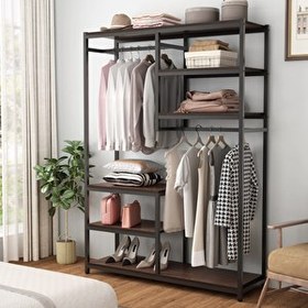 Resim Zizuva Tasarım 180x120x40 CM Ceviz Bölmeli Açık Gardırop 