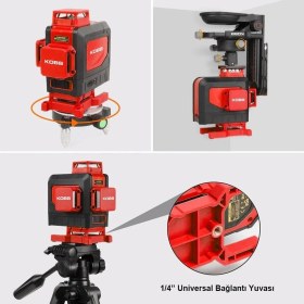 Resim Kobb KBL35GTP Şarjlı 4X360⁰ Otomatik Hizalamalı Yeşil Çapraz Çizgi Lazer Distomat + Uzaktan Kumanda + Tripod 