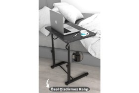 Resim Depolife Eğim Yükseklik Ayarlı Laptop Sehpası Kahvaltı Ders Çalışma Bilgisayar Ofis Yemek Masası Metal Ayak 