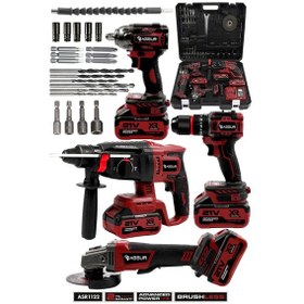 Resim Assur ASR1122 4'lü Set 21V Hilti + Taşlama + Somun Sökme + Matkap Kırmızı 