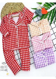 Resim 2-3-4-5 Yaş Düğme Kapamalı Piti Ekose Desenli 2li Kız Erkek Çocuk Pijama Takımı 001 