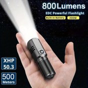 Resim Dayanıklı Yapı, Kompakt 800 Lümen P50 LED Mini El Feneri, USB-C Şarj Edilebilir Dahili 1200mAh Pil, Yakınlaştırılabilir, Tek Tıklama ile Kapatma, 3 Mod, Type-C Kablosu Dahil, Su Geçirmez Değil, Şarj Edilebilir El Feneri 