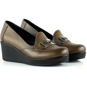 Resim Erkan Saçmacı Dafne Kahverengi Hakiki Deri Tokalı Yuvarlak Burun Dolgu Topuklu Günlük Ayakkabı Kahverengi 