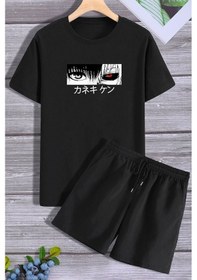 Resim Anime Şort T-shirt Eşofman Takımı Siyah 