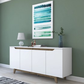 Resim Rani GD102 Modern Ayaklı Konsol Beyaz - Minyatür Ceviz 