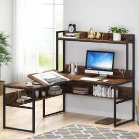 Resim Zizuva Tasarım 166+140x60x75+144 CM L Model Ceviz Çizim ve Bilgisayar Masası 