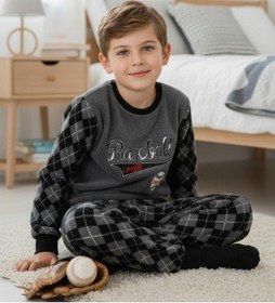 Resim Zekids Erkek Çocuk Basketball Baskılı Polar Pijama Takımı-16814 Grı 