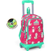 Resim Coral High Kids Neon Mercan Su Yeşili Alpaka Desenli Üç Bölmeli Çekçekli Okul Sırt Çantası 23364 