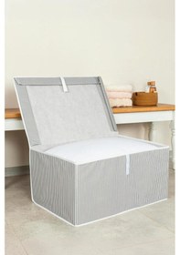 Resim 1 Adet Mega Boy Kapaklı Kutu Hurç Organizer 60 40 30 Yastık Ve Yorgan Hurcu Baza Altı Kazak Hurcu Gri - Beyaz 