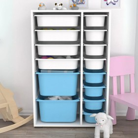 Resim Rine 14 Sepetli Çok Amaçlı Oyuncak Dolabı Mavi Beyaz 2D4K8U 