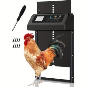 Resim Otomatik Tavuk Kulübesi Kapısı Zamanlayıcı, Anti-Pinch ve Işık Sensörü ile Tavuk Evi Güvenliği Cihazı, Pil ile Çalışan Otomatik Kapı Açacağı, Paslanmaz Çelik, Tavuk ve Ördek Evi Aksesuarları İçin (Pil Olmadan) 