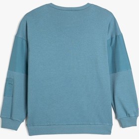 Resim Koton Sweatshirt Uzun Kollu Bisiklet Yaka Cep Detaylı Pamuklu Mavi 5wkb10303tk Mavi 