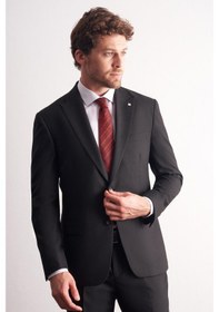 Resim İmza Siyah Kırlangıç Yaka Çizgili Desen Slim Fit 6 Drop Takım Elbise 1001255166 Siyah 