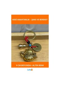 Resim Metal Şans Ve Bereket Kedisi Anahtarlık 9 Cm Altın Renk Çok Renkli 