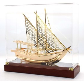 Resim Dünyadan Hediyeler Pirinç Yelkenli Gemi Altın Kaplama Katar Dhow Teknesi Kutulu 29cm No.1 