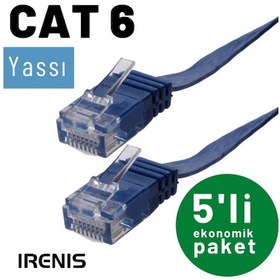 Resim Irenis CAT6 Kablo Yassı Ethernet Network LAN Ağ Kablosu, 7,5 M-Siyah 5 Adet 