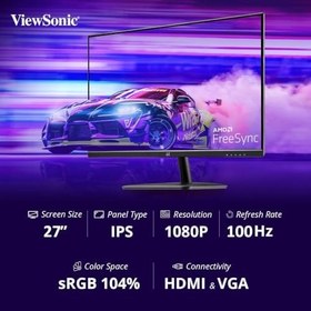 Resim ViewSonic 27 16:9 1920 x 1080 SuperClear IPS LED monitör, W125839848 (4 ms, 250 nits, VGA ve HDMI bağlantı noktası, görüntüleme açısı H 178 / V 178) 